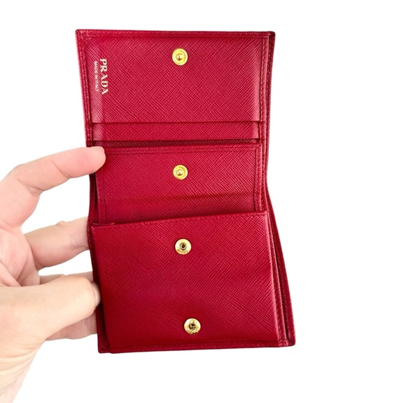 Authentic PRADA Red Saffiano Leather Trifold Wallet with Box & Cards - Picture 8 of 15
